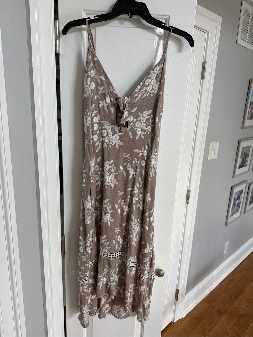 Astr Taupe Floral Tie-Front Maxi Dress